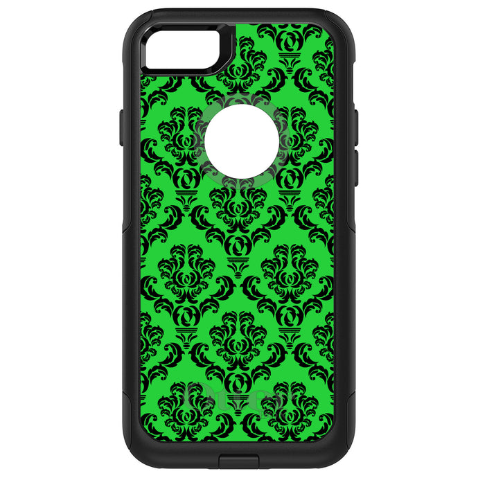 DistinctInk OtterBox Commuter Series Case for Apple iPhone or Samsung Galaxy - Green Black Damask Pattern