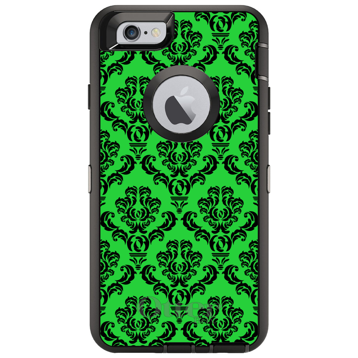 Green Black Damask Pattern OtterBox Defender Case for iPhone & Galaxy, view 4
