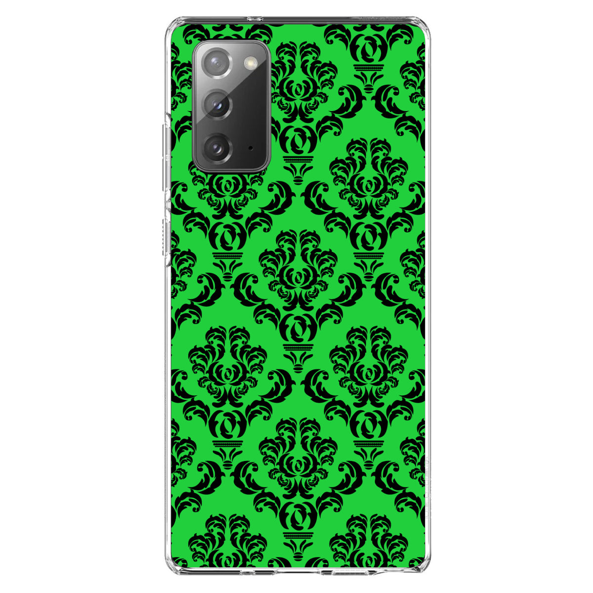 Green Black Damask Pattern Clear Shockproof iPhone Case, view 8