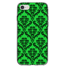 DistinctInk® Clear Shockproof Hybrid Case for Apple iPhone / Samsung Galaxy / Google Pixel - Green Black Damask Pattern
