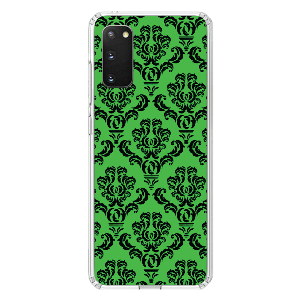 Green Black Damask Pattern Clear Shockproof iPhone Case, view 15
