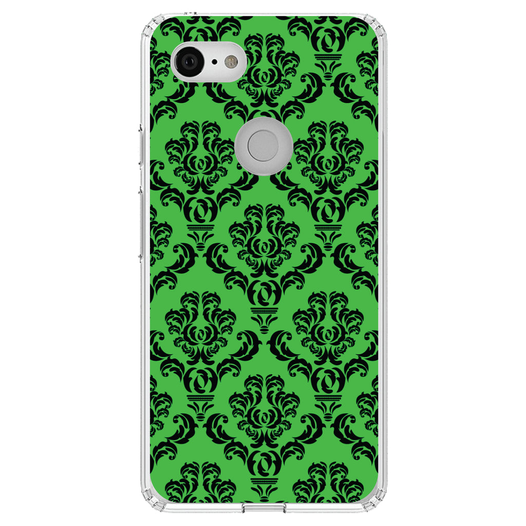 Green Black Damask Pattern Clear Shockproof iPhone Case, view 21