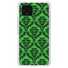 DistinctInk® Clear Shockproof Hybrid Case for Apple iPhone / Samsung Galaxy / Google Pixel - Green Black Damask Pattern