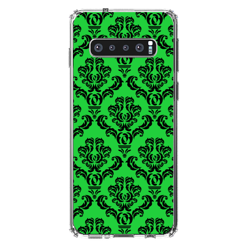 Green Black Damask Pattern Clear Shockproof iPhone Case, view 17