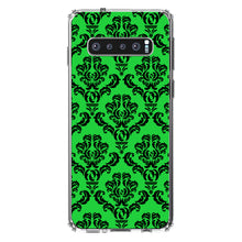 DistinctInk® Clear Shockproof Hybrid Case for Apple iPhone / Samsung Galaxy / Google Pixel - Green Black Damask Pattern