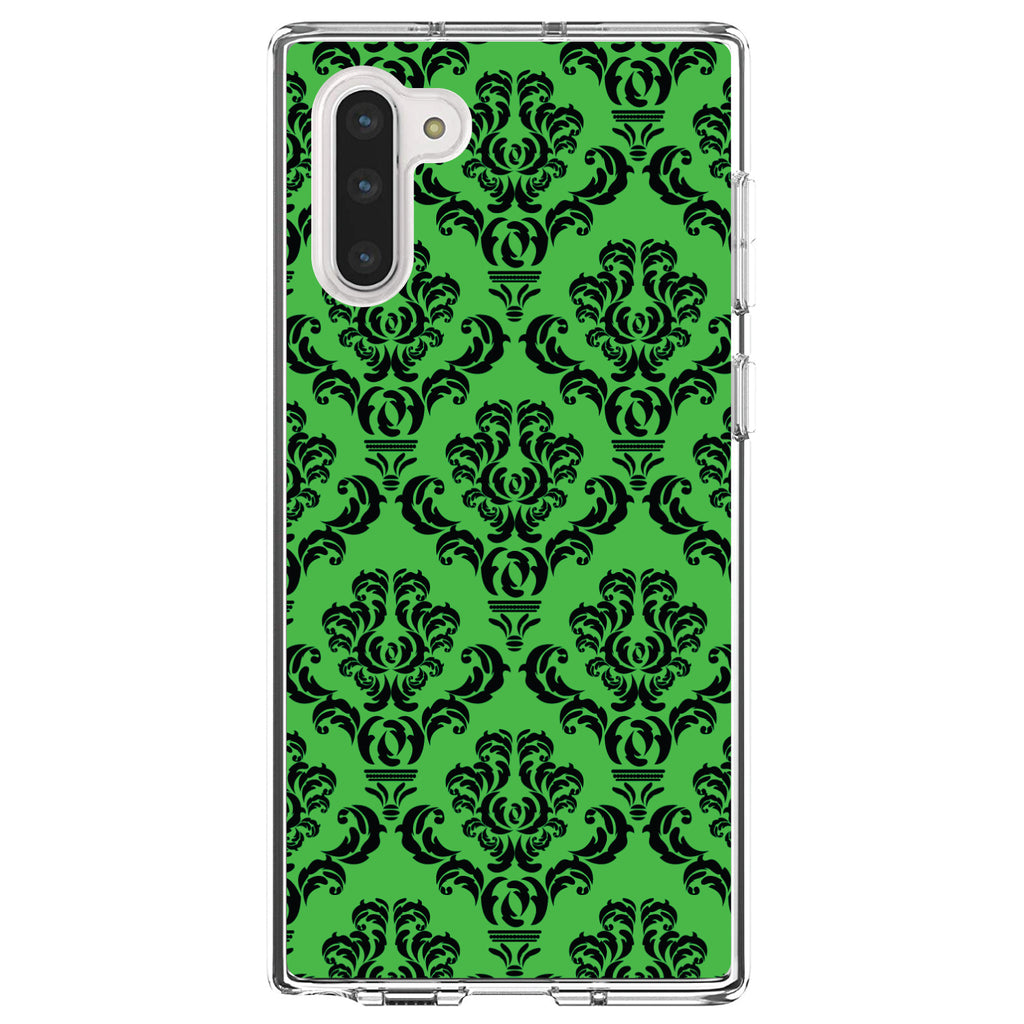 Green Black Damask Pattern Clear Shockproof iPhone Case, view 9