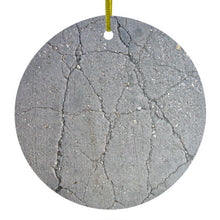 DistinctInk® Hanging Ceramic Christmas Tree Ornament with Gold String - Great Gift / Present - 2 3/4 inch Diameter - Grey Cracked Concrete
