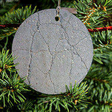 DistinctInk® Hanging Ceramic Christmas Tree Ornament with Gold String - Great Gift / Present - 2 3/4 inch Diameter - Grey Cracked Concrete