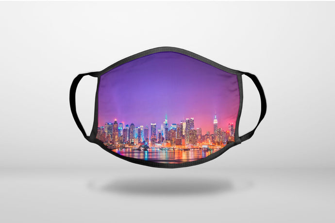 New York Skyline Night - 3-Ply Reusable Soft Face Mask Covering, Unisex, Cotton Inner Layer