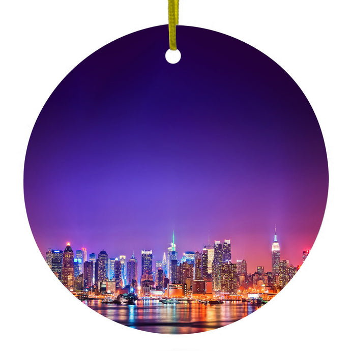 New York Skyline Night Ceramic Ornament