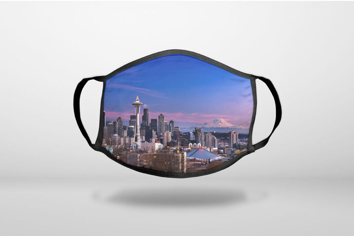 Seattle Skyline Night - 3-Ply Reusable Soft Face Mask Covering, Unisex, Cotton Inner Layer