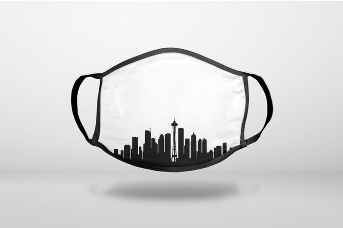 Seattle Skyline Silhouette - 3-Ply Reusable Soft Face Mask Covering, Unisex, Cotton Inner Layer
