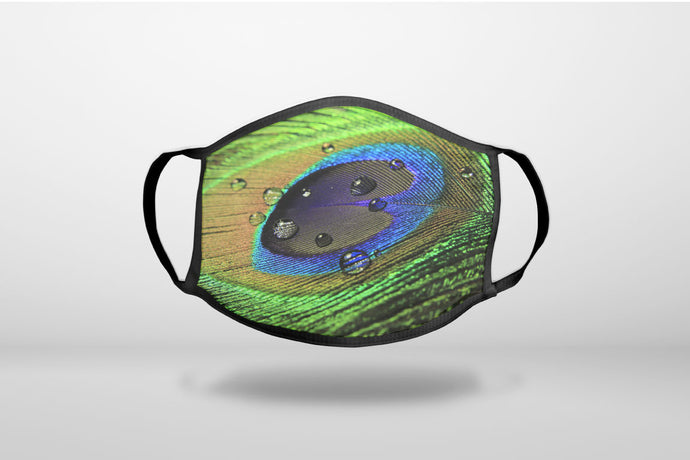 Peacock Feather Close Up - 3-Ply Reusable Soft Face Mask Covering, Unisex, Cotton Inner Layer