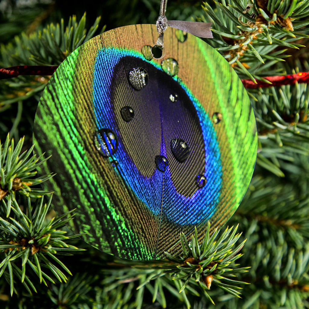 Peacock Feather Close Up Ceramic Ornament, view 2