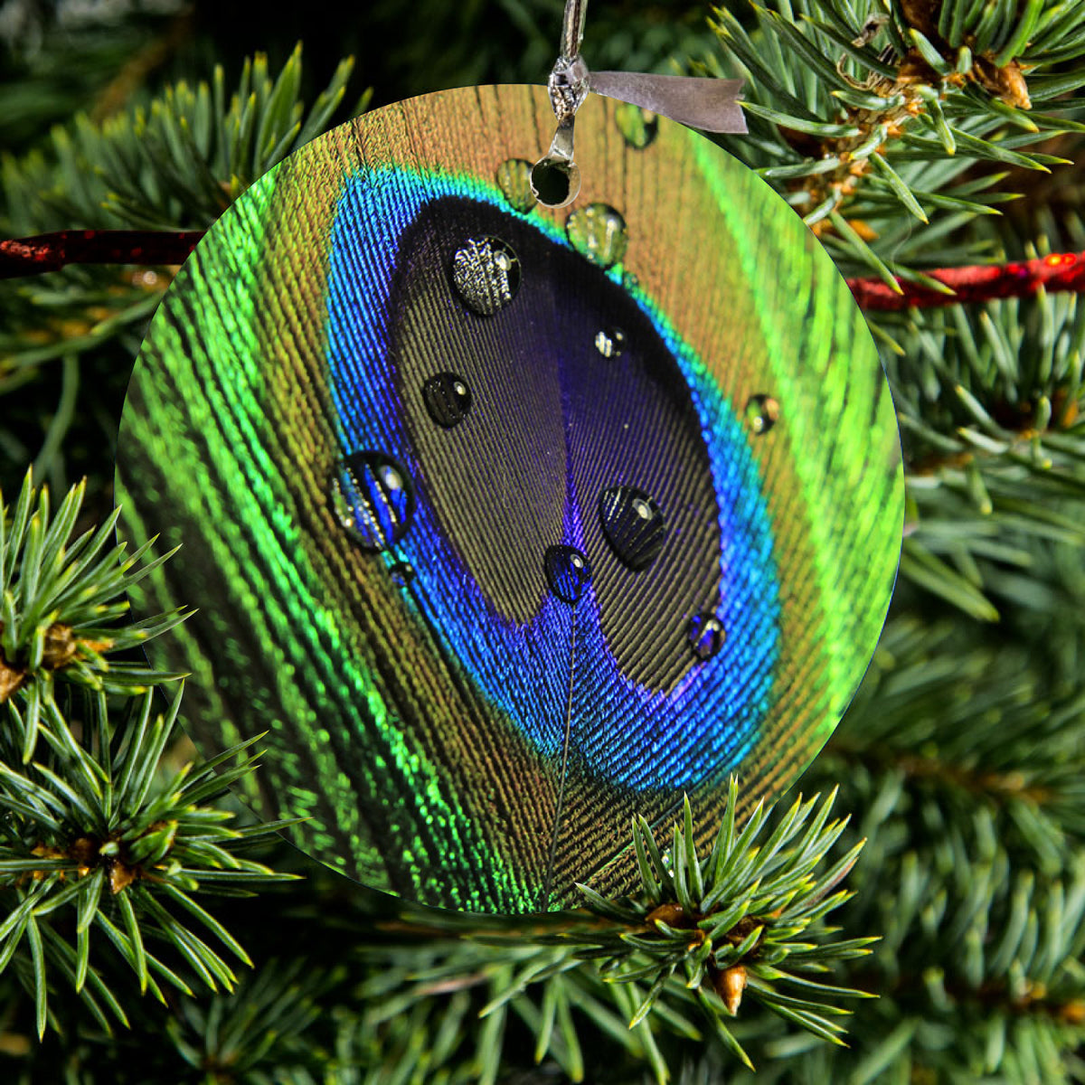 Peacock Feather Close Up Ceramic Ornament, view 2