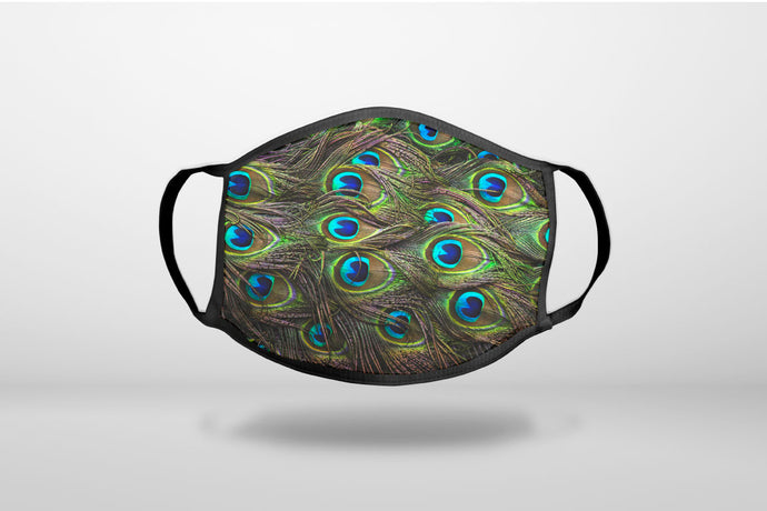 Peacock Feathers - 3-Ply Reusable Soft Face Mask Covering, Unisex, Cotton Inner Layer