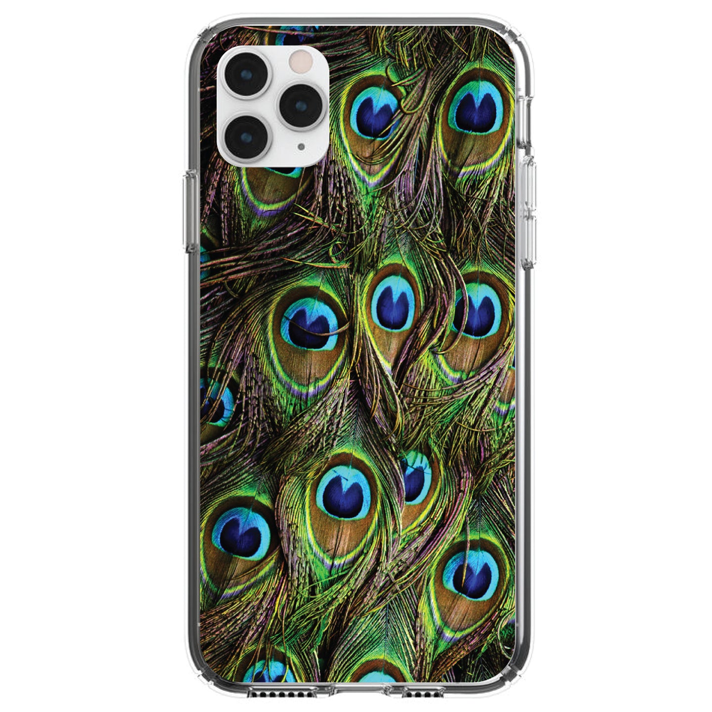 DistinctInk® Clear Shockproof Hybrid Case for Apple iPhone / Samsung Galaxy / Google Pixel - Peacock Feathers