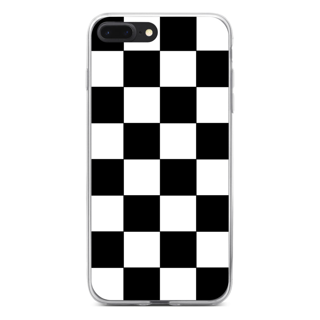 Black White Checkered Flag Geometric Clear Shockproof iPhone Case, view 6