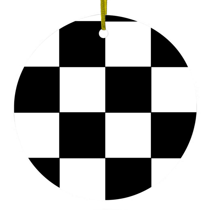 Black White Checkered Flag Geometric Ceramic Ornament