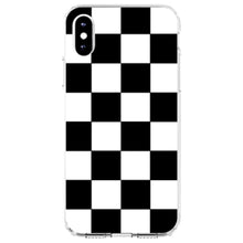 DistinctInk® Clear Shockproof Hybrid Case for Apple iPhone / Samsung Galaxy / Google Pixel - Black White Checkered Flag Geometric