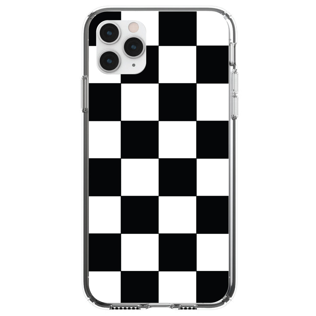 Black White Checkered Flag Geometric Clear Shockproof iPhone Case