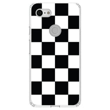 DistinctInk® Clear Shockproof Hybrid Case for Apple iPhone / Samsung Galaxy / Google Pixel - Black White Checkered Flag Geometric