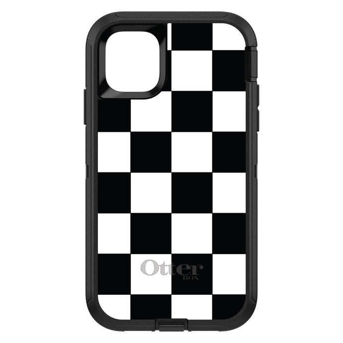 DistinctInk™ OtterBox Defender Series Case for Apple iPhone / Samsung Galaxy / Google Pixel - Black White Checkered Flag Geometric