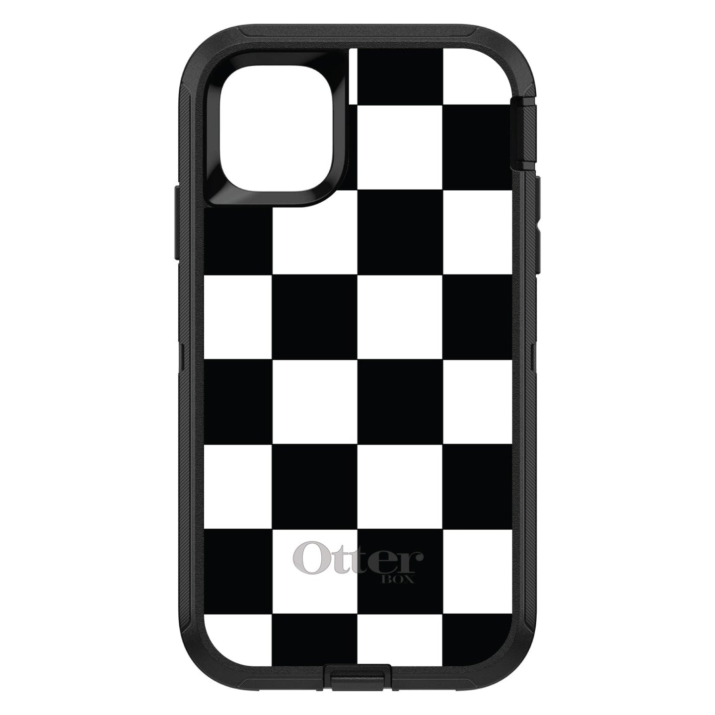 DistinctInk™ OtterBox Defender Series Case for Apple iPhone / Samsung Galaxy / Google Pixel - Black White Checkered Flag Geometric