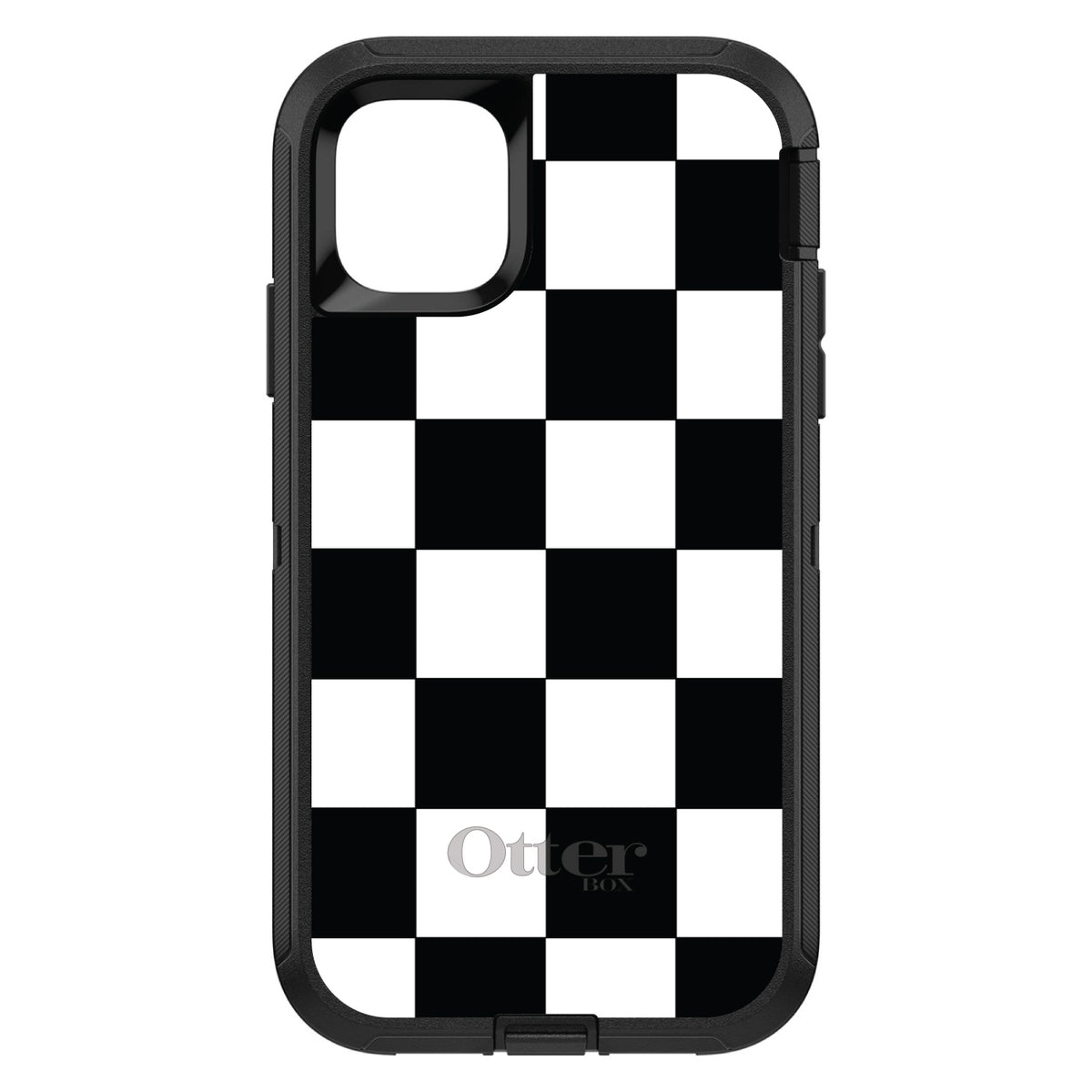 Black White Checkered Flag Geometric OtterBox Defender Case for iPhone & Galaxy, view 2