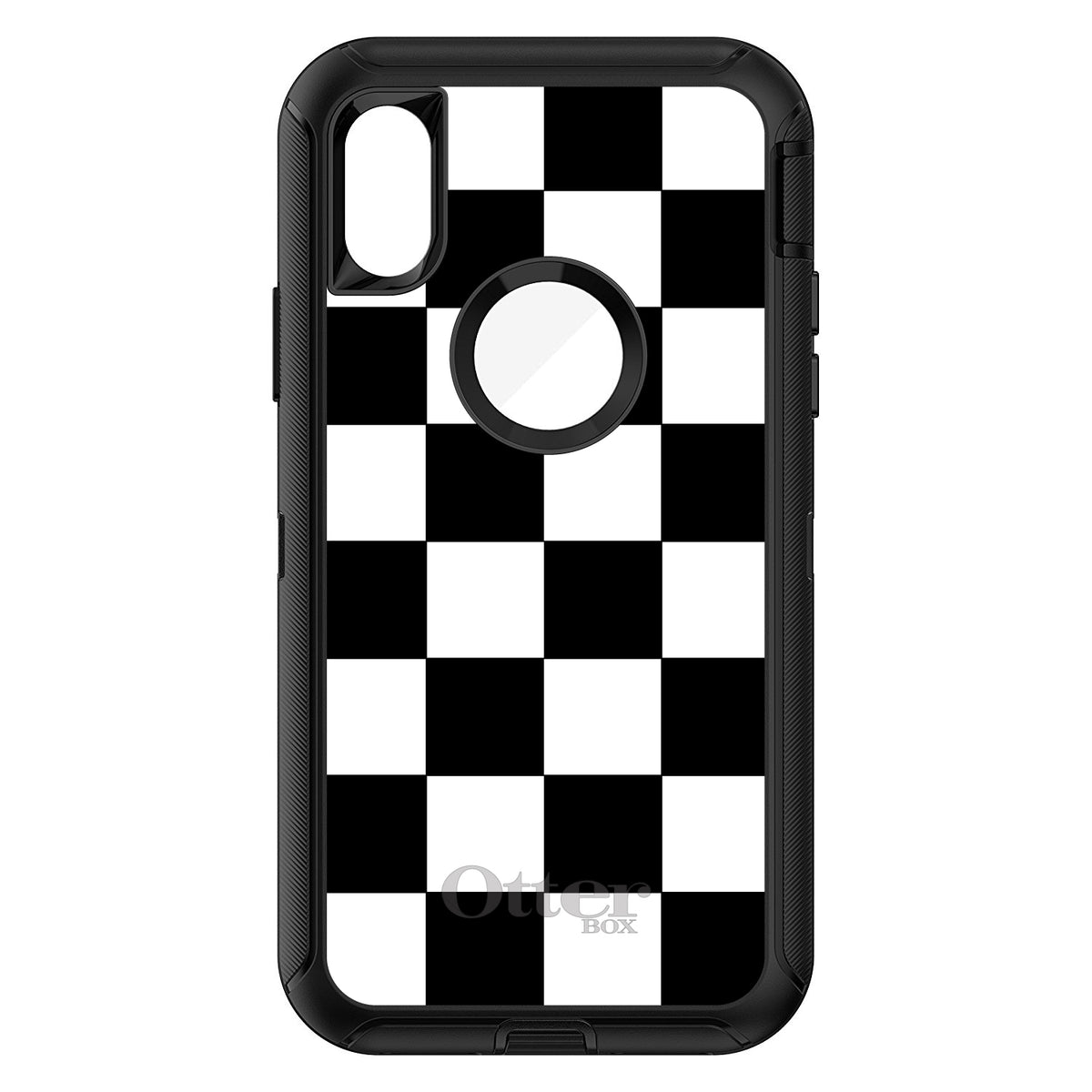 Black White Checkered Flag Geometric OtterBox Defender Case for iPhone & Galaxy, view 3