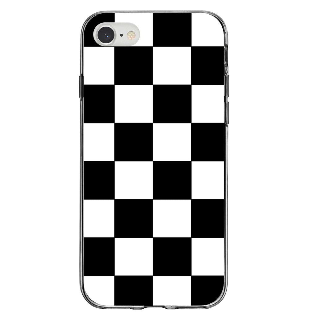 Black White Checkered Flag Geometric Clear Shockproof iPhone Case, view 5