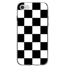 DistinctInk® Clear Shockproof Hybrid Case for Apple iPhone / Samsung Galaxy / Google Pixel - Black White Checkered Flag Geometric