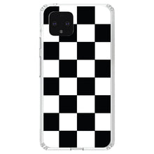 DistinctInk® Clear Shockproof Hybrid Case for Apple iPhone / Samsung Galaxy / Google Pixel - Black White Checkered Flag Geometric