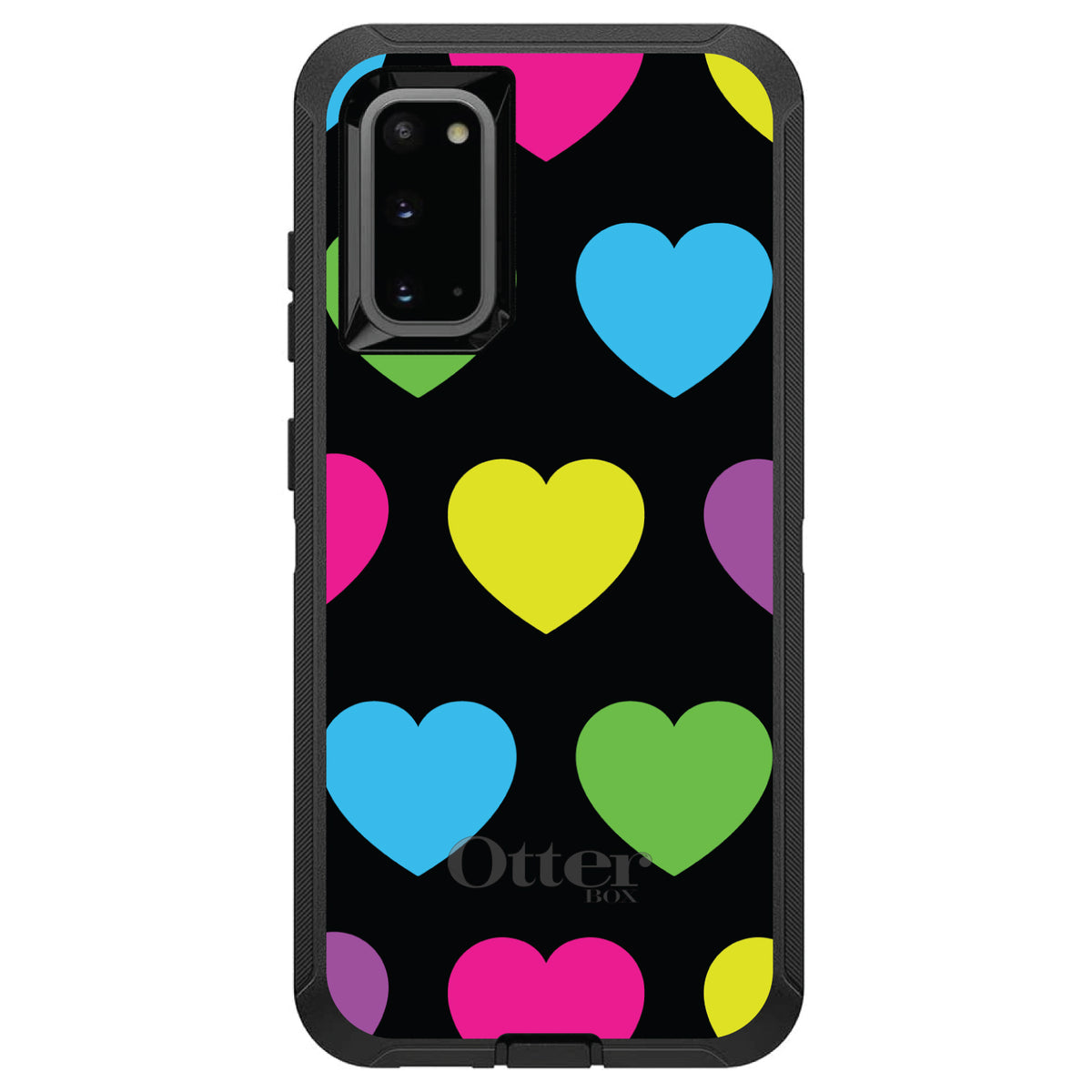 Black Multi Color Hearts OtterBox Defender Case for iPhone & Galaxy, view 8