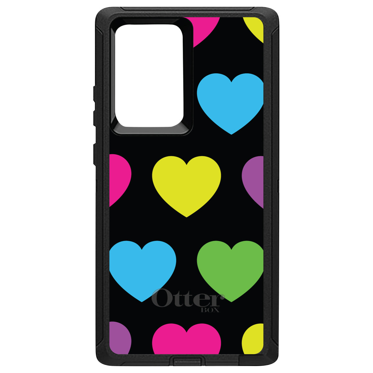 Black Multi Color Hearts OtterBox Defender Case for iPhone & Galaxy, view 13