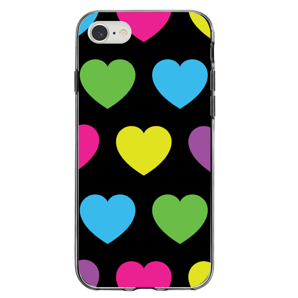 Black Multi Color Hearts Clear Shockproof iPhone Case, view 5