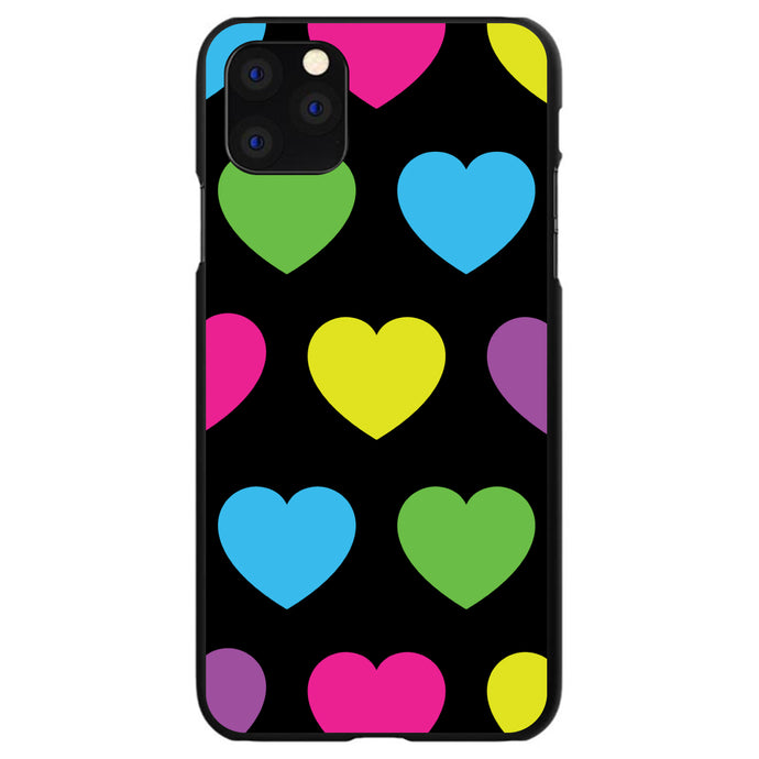 DistinctInk® Hard Plastic Snap-On Case for Apple iPhone or Samsung Galaxy - Black Multi Color Hearts