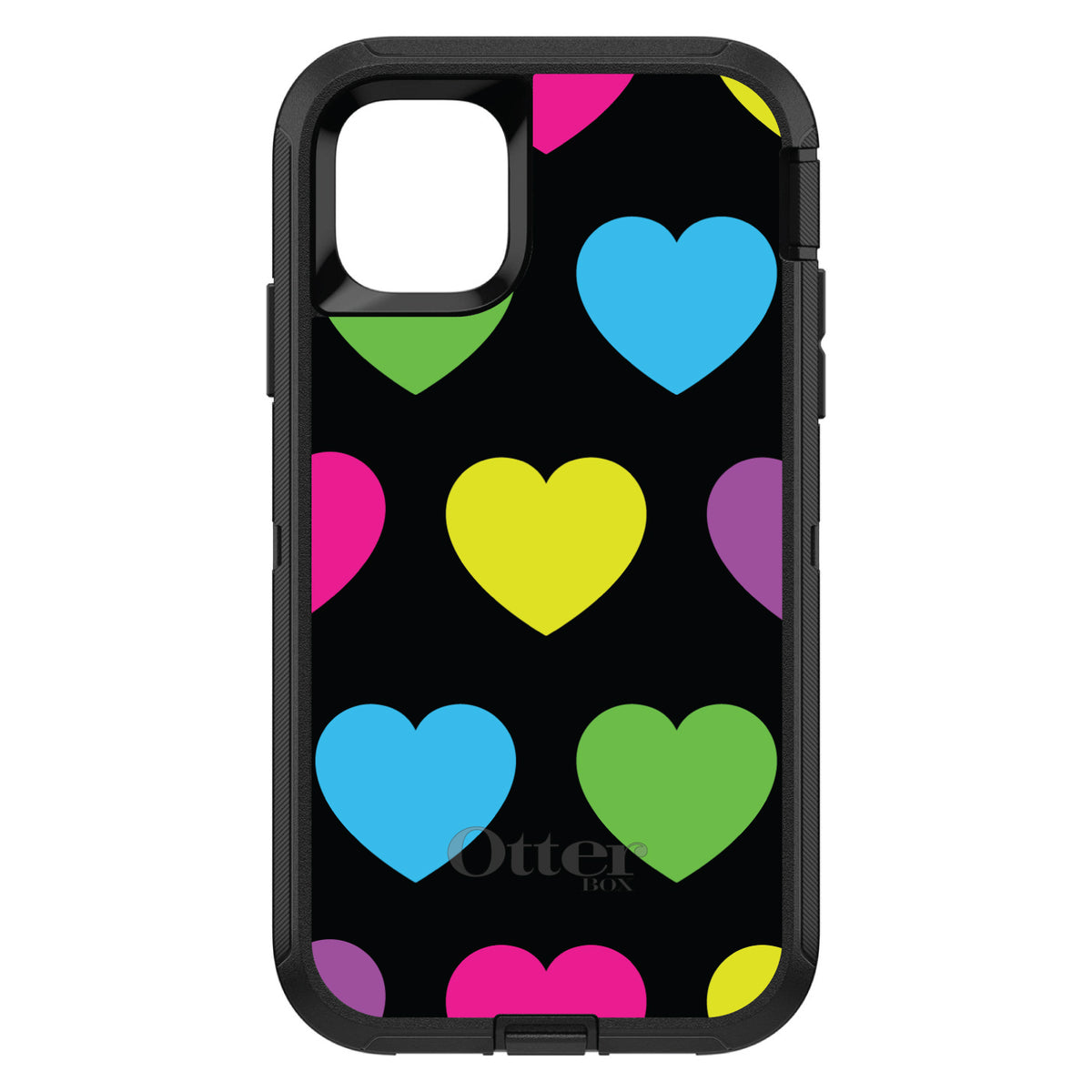 Black Multi Color Hearts OtterBox Defender Case for iPhone & Galaxy, view 2