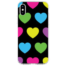 DistinctInk® Clear Shockproof Hybrid Case for Apple iPhone / Samsung Galaxy / Google Pixel - Black Multi Color Hearts