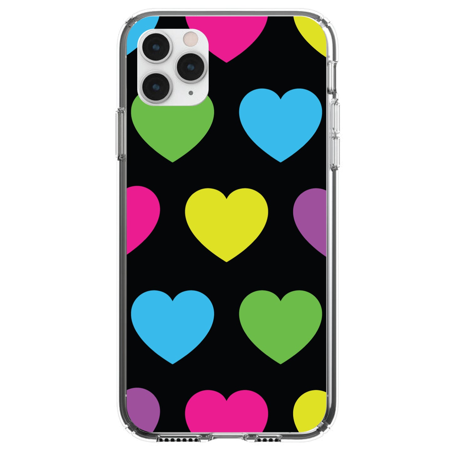 DistinctInk® Clear Shockproof Hybrid Case for Apple iPhone / Samsung Galaxy / Google Pixel - Black Multi Color Hearts