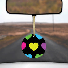 DistinctInk® Hanging Ceramic Christmas Tree Ornament with Gold String - Great Gift / Present - 2 3/4 inch Diameter - Black Multi Color Hearts