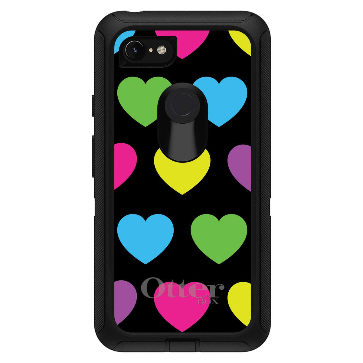 Black Multi Color Hearts OtterBox Defender Case for iPhone & Galaxy, view 18