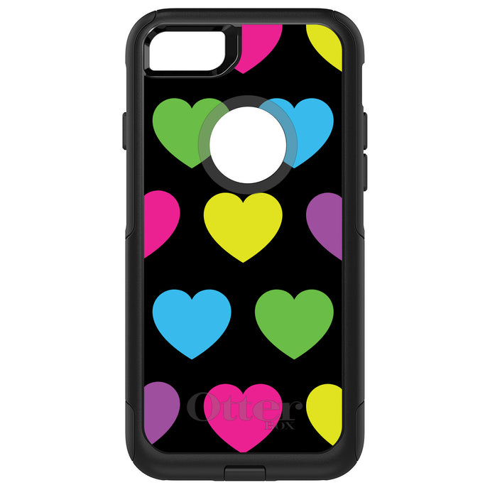 DistinctInk OtterBox Commuter Series Case for Apple iPhone or Samsung Galaxy - Black Multi Color Hearts