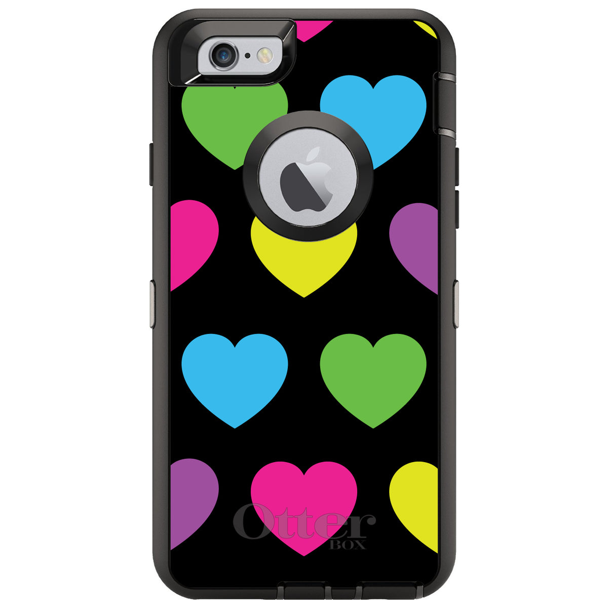 Black Multi Color Hearts OtterBox Defender Case for iPhone & Galaxy, view 4