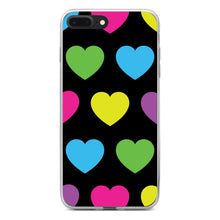 DistinctInk® Clear Shockproof Hybrid Case for Apple iPhone / Samsung Galaxy / Google Pixel - Black Multi Color Hearts