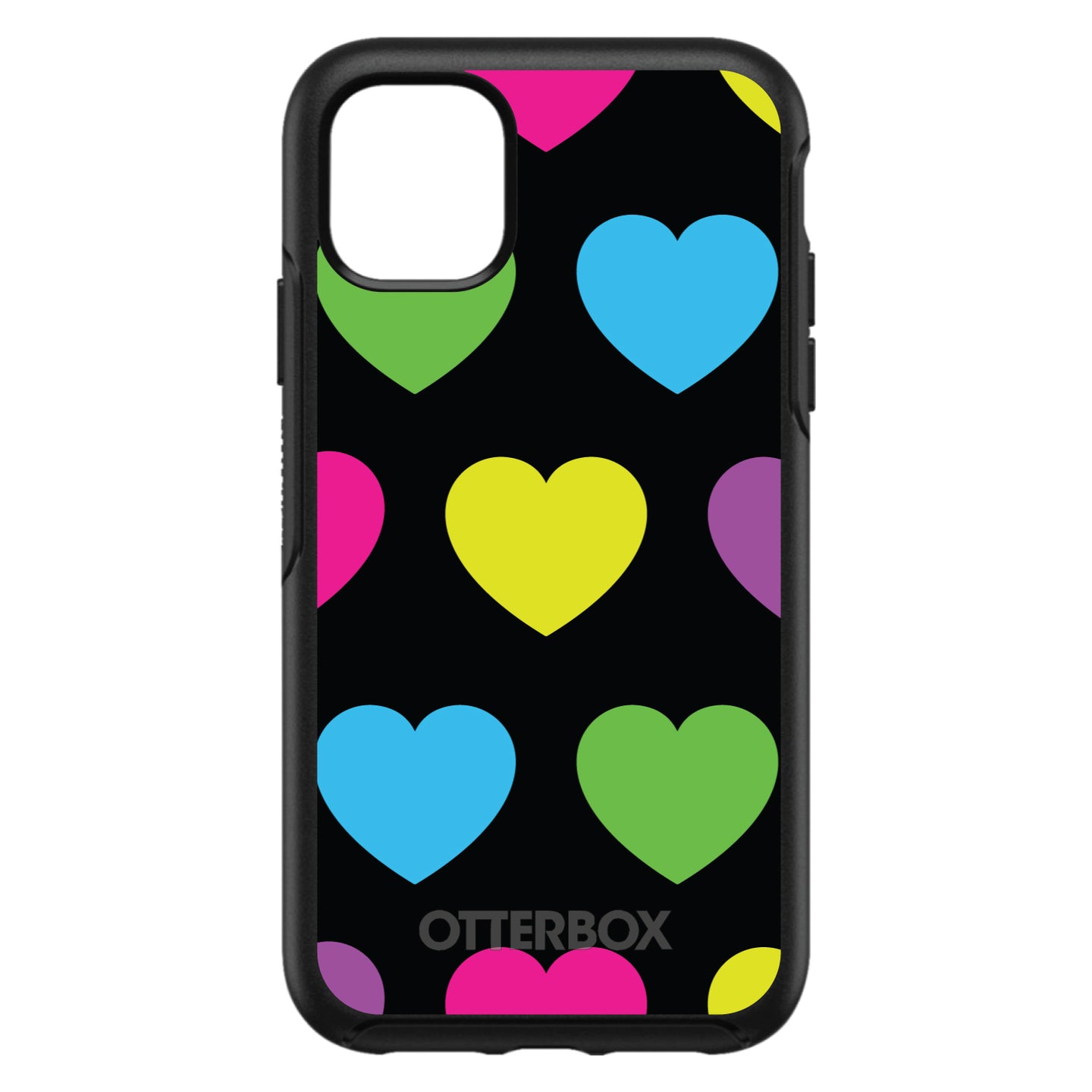 DistinctInk™ OtterBox Symmetry Series Case for Apple iPhone / Samsung Galaxy / Google Pixel - Black Multi Color Hearts
