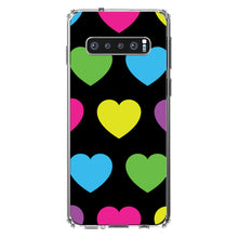 DistinctInk® Clear Shockproof Hybrid Case for Apple iPhone / Samsung Galaxy / Google Pixel - Black Multi Color Hearts