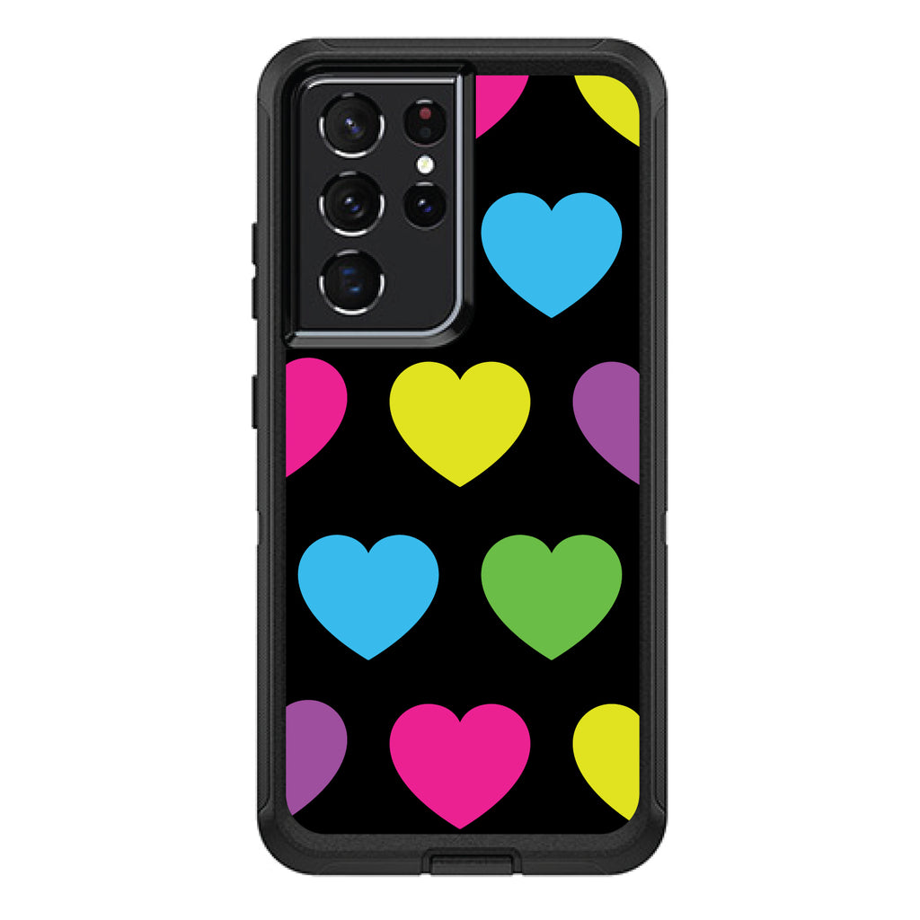 Black Multi Color Hearts OtterBox Defender Case for iPhone & Galaxy, view 7