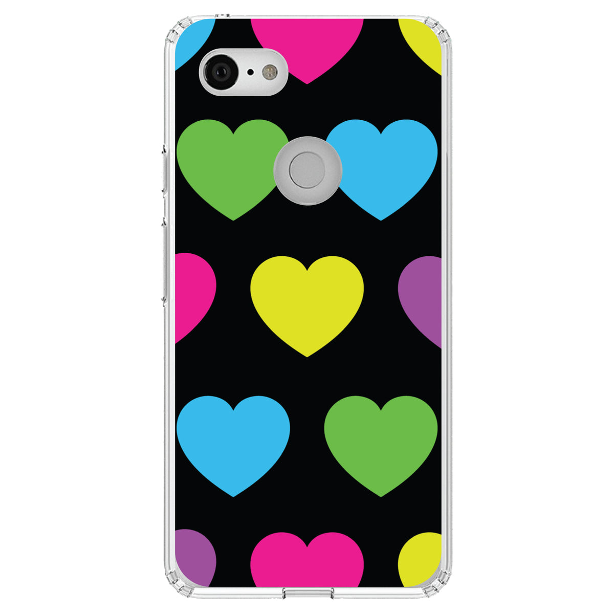 Black Multi Color Hearts Clear Shockproof iPhone Case, view 22