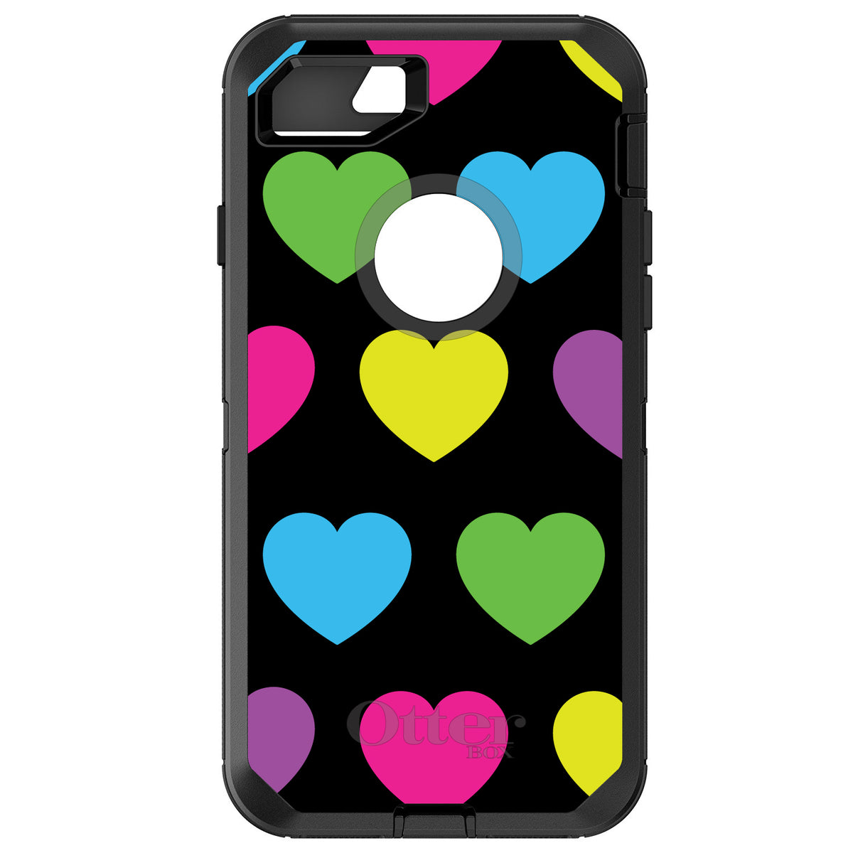 Black Multi Color Hearts OtterBox Defender Case for iPhone & Galaxy